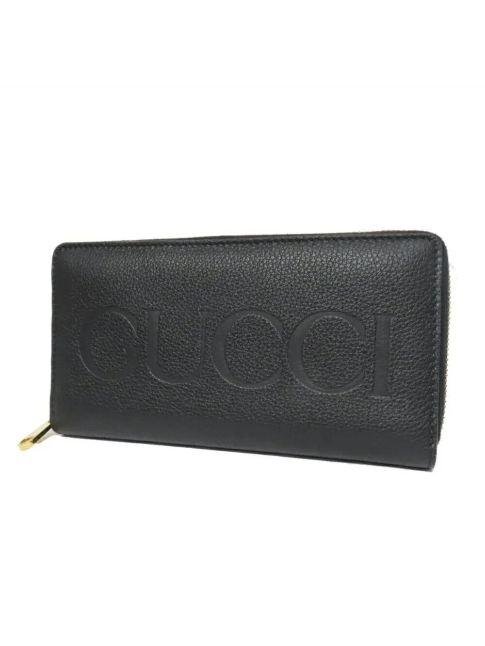 Gucci Logo Zip Around Wallet Black Gold Leather